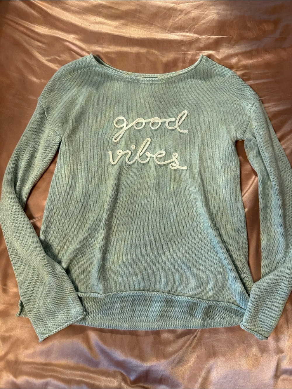 Marled Light Sage 'Good Vibes' Scoop Neck Sweater